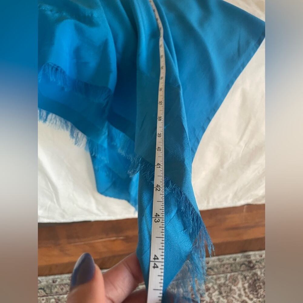 ✨Sandro Rodia✨ 100% Silk Blue Turquoise Frayed Handkerchief Hem Dress - Picture 8 of 9